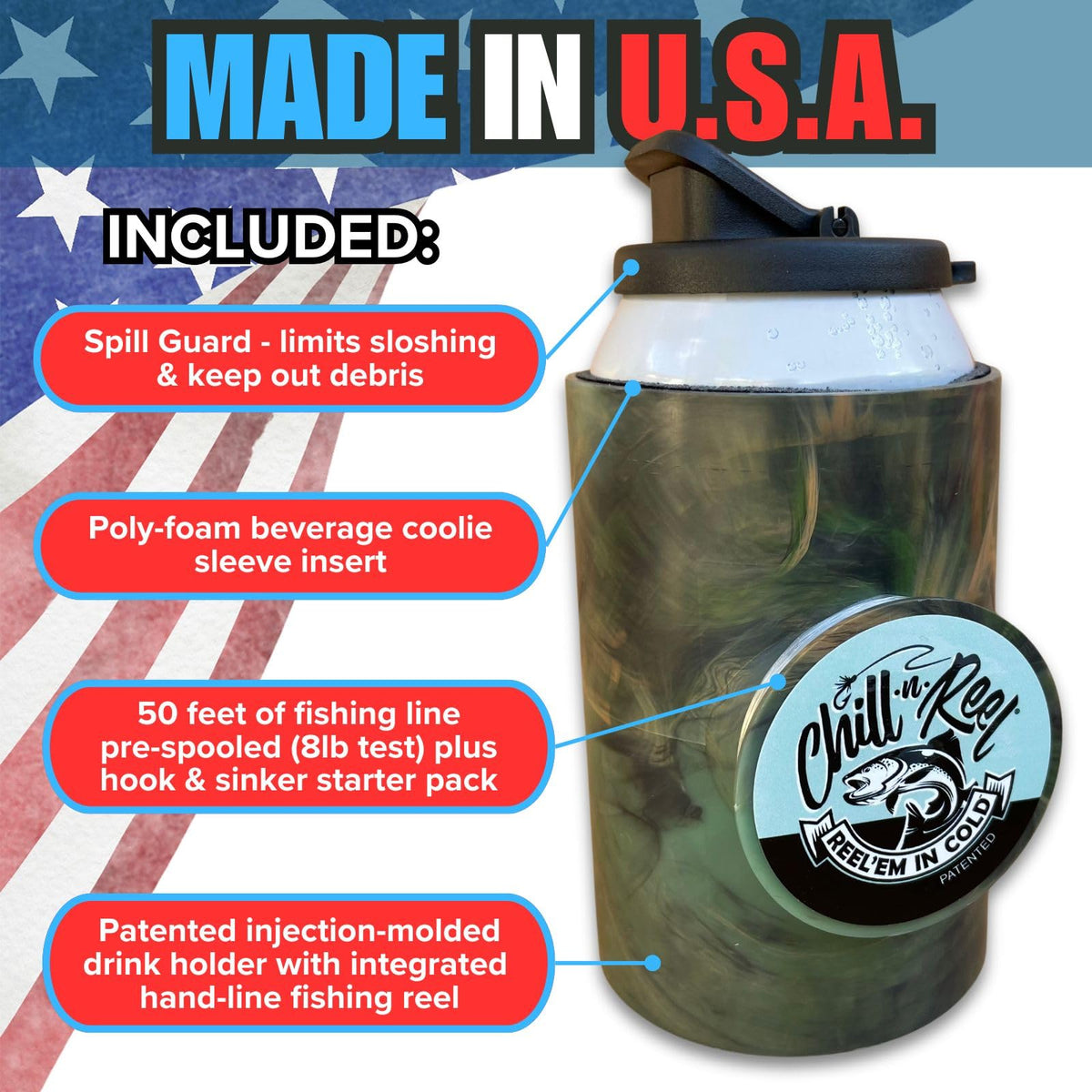 Chill-N-Reel spill guard topper protects your beverage on the go.