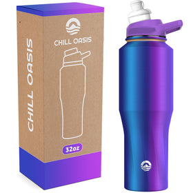 Chill Oasis Aura 32oz bottle front view for easy grip.