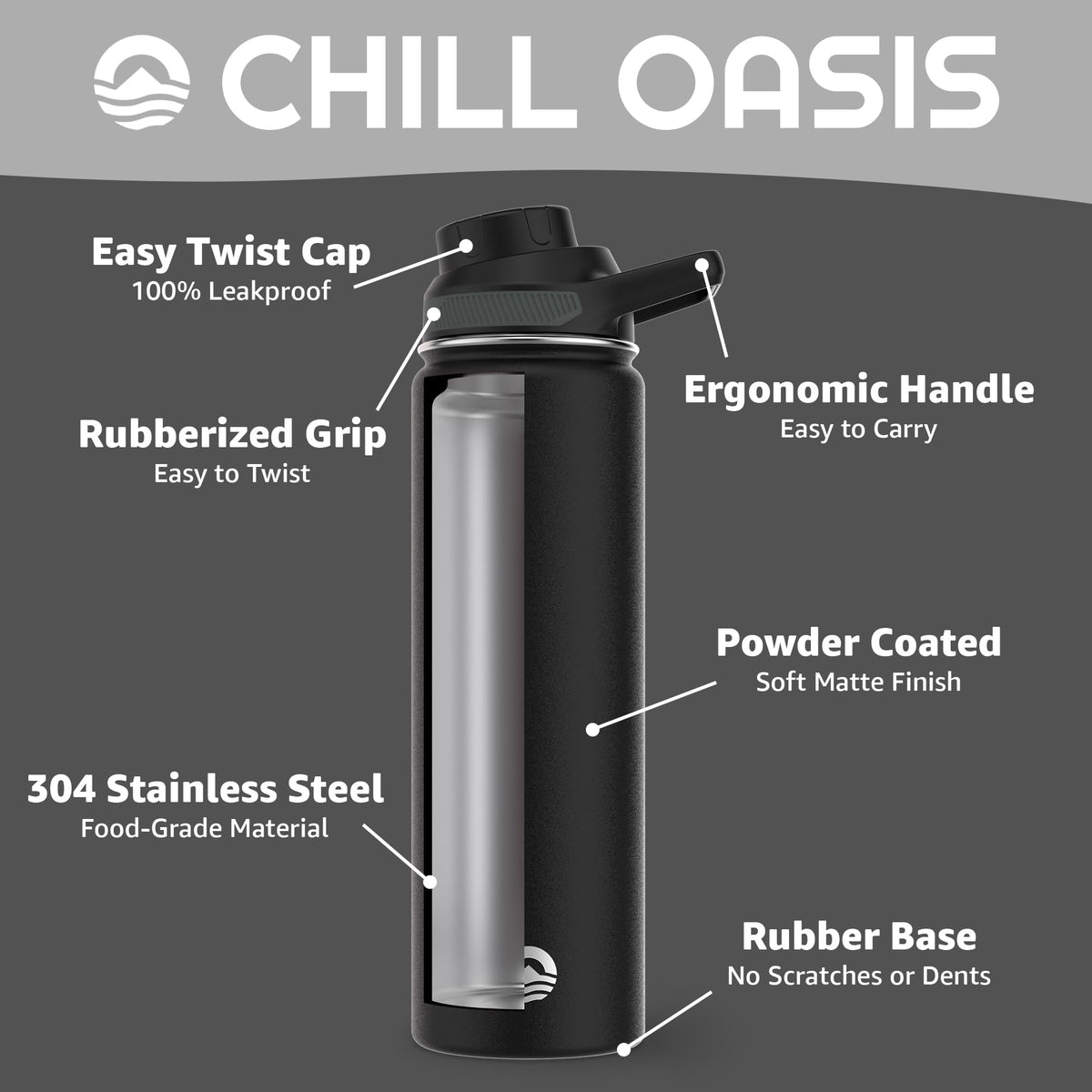 Chill Oasis leak-proof silicone gasket keeps liquids secure during travel