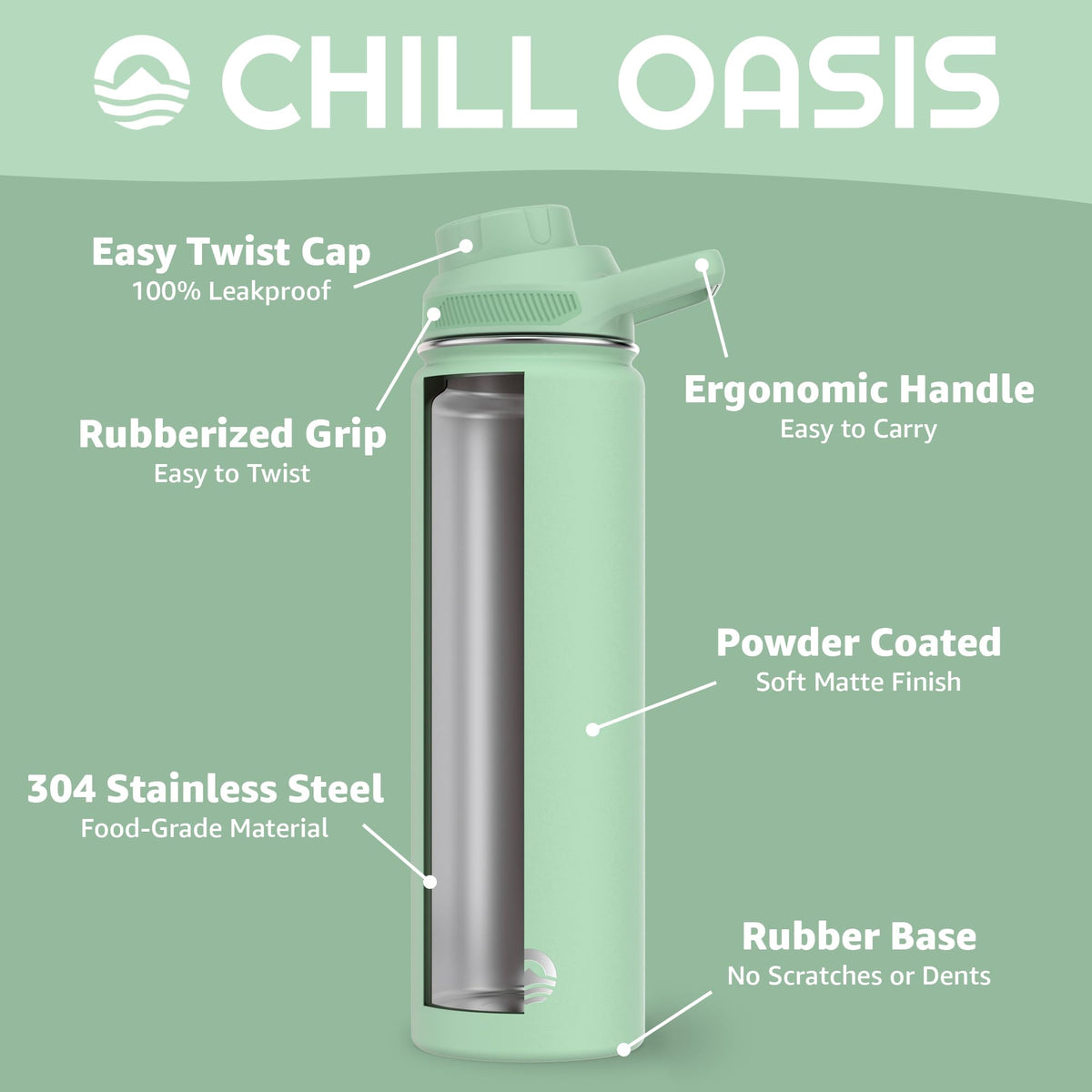 Chill Oasis leak-proof silicone gasket to prevent spills during workouts.