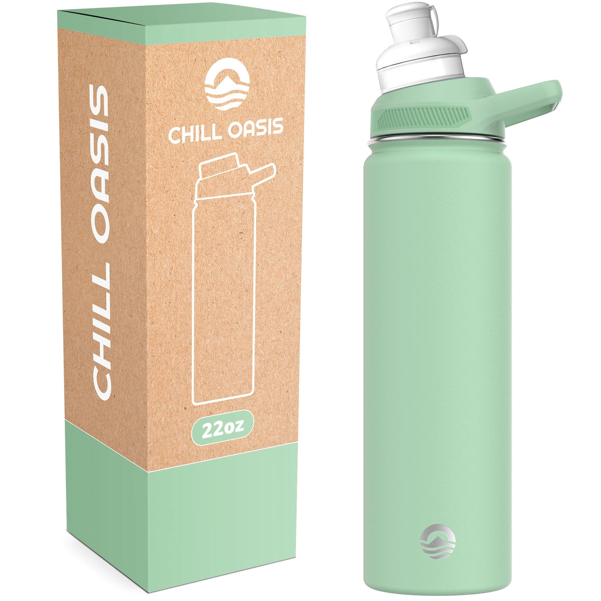 Chill Oasis water bottle in Sage 22oz for everyday on-the-go hydration.
