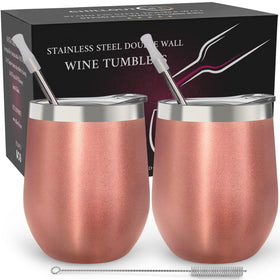 CHILLOUT LIFE 12oz wine tumbler set in rose gold 2-pack for cold drinks on the go