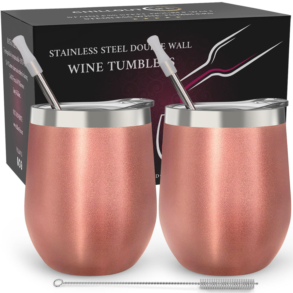 CHILLOUT LIFE 12oz wine tumbler set in rose gold 2-pack for cold drinks on the go