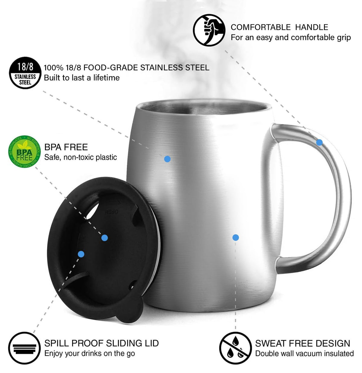 CHILLOUT LIFE shatterproof 18/8 stainless mug supports durability during travel