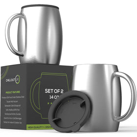 CHILLOUT LIFE stainless steel mugs 2pc with spill lid for on-the-go coffee enjoyment