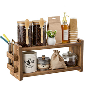 Chilinii solid wood coffee and matcha station top-tier view for easy access.