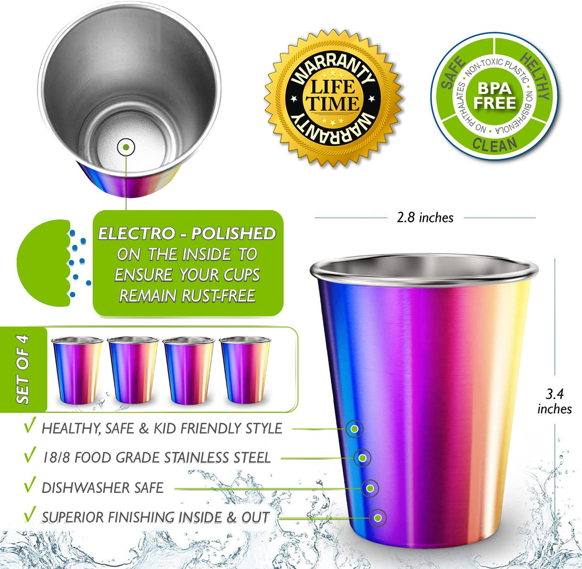 CHILLOUT LIFE stackable design cups save cabinet space for families.