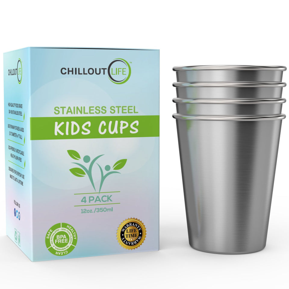 CHILLOUT LIFE stainless kids cups 12oz stackable for home and outdoor use, ideal for growing kids.