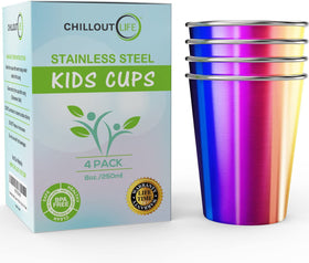 CHILLOUT LIFE rainbow finish stainless cups for kids, safe and travel-ready.