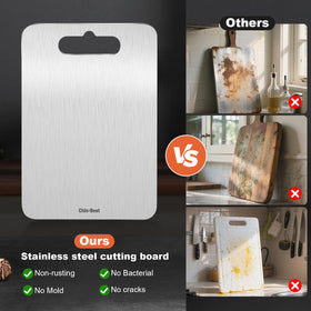 Chin-Best stainless steel board on kitchen counter demonstrates easy-to-clean, dishwasher-safe design.