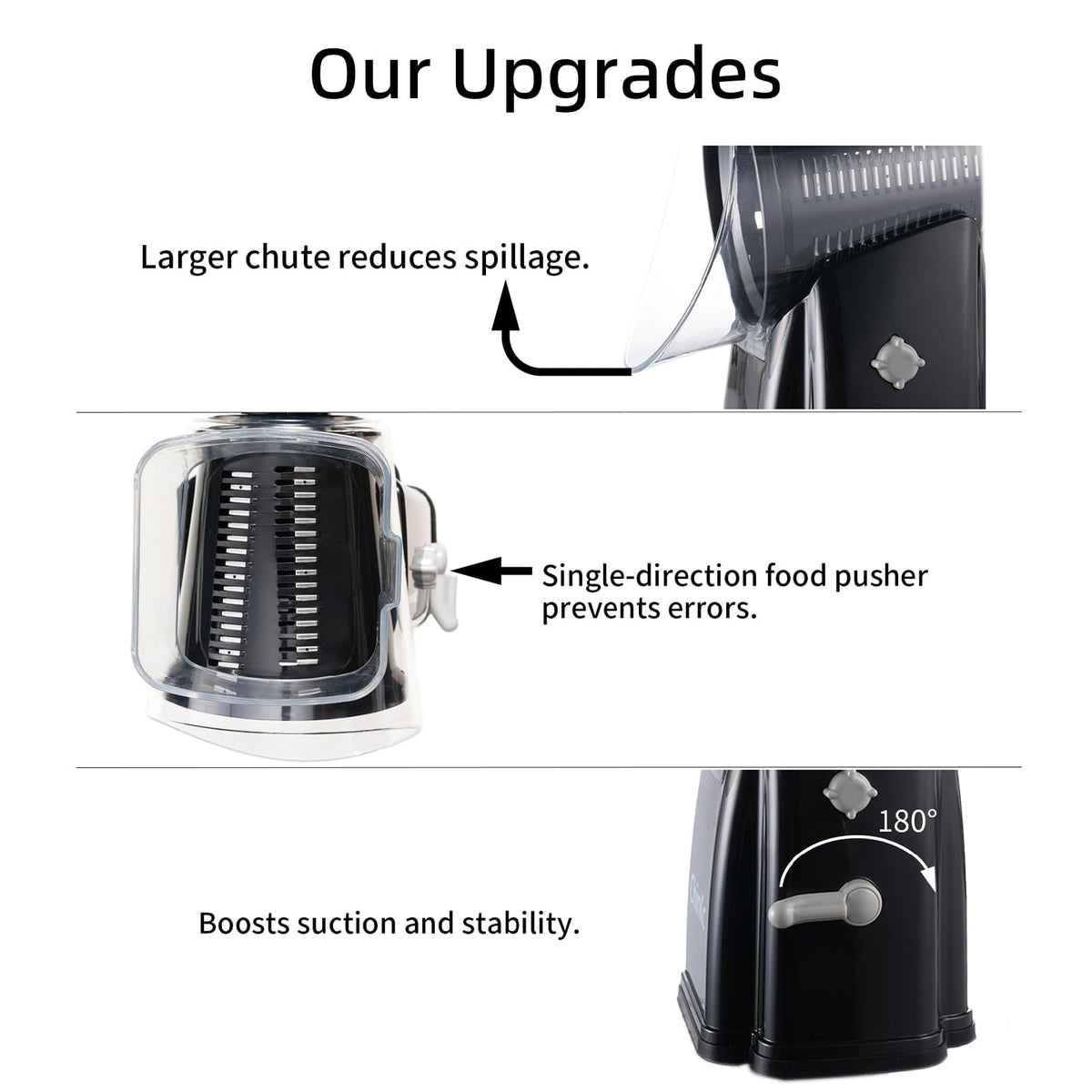 ChinKc push cup design minimizes direct contact with sharp blades for safety.