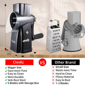 ChinKc rotary grater with five interchangeable blades for versatile slicing and shredding.