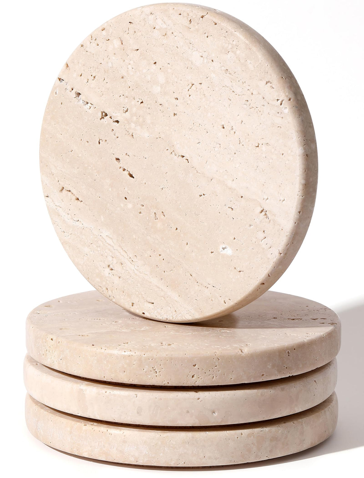 Chiseled ST DF SK beige travertine coaster set of 4 with absorbent surface protects surfaces