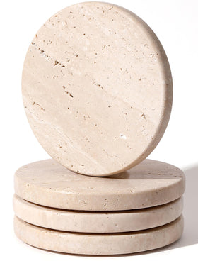 Chiseled ST DF SK beige travertine coaster set of 4 with absorbent surface protects surfaces
