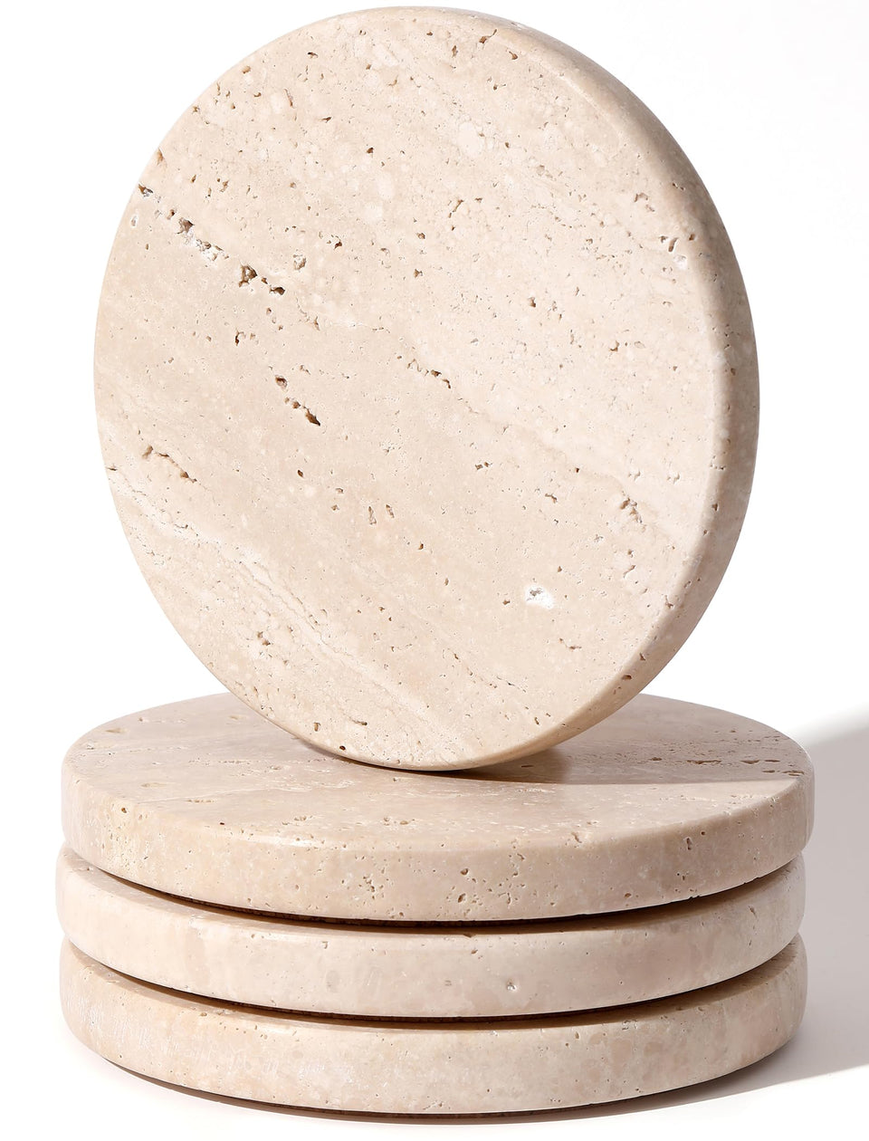 Chiseled ST DF SK beige travertine coaster set of 4 with absorbent surface protects surfaces