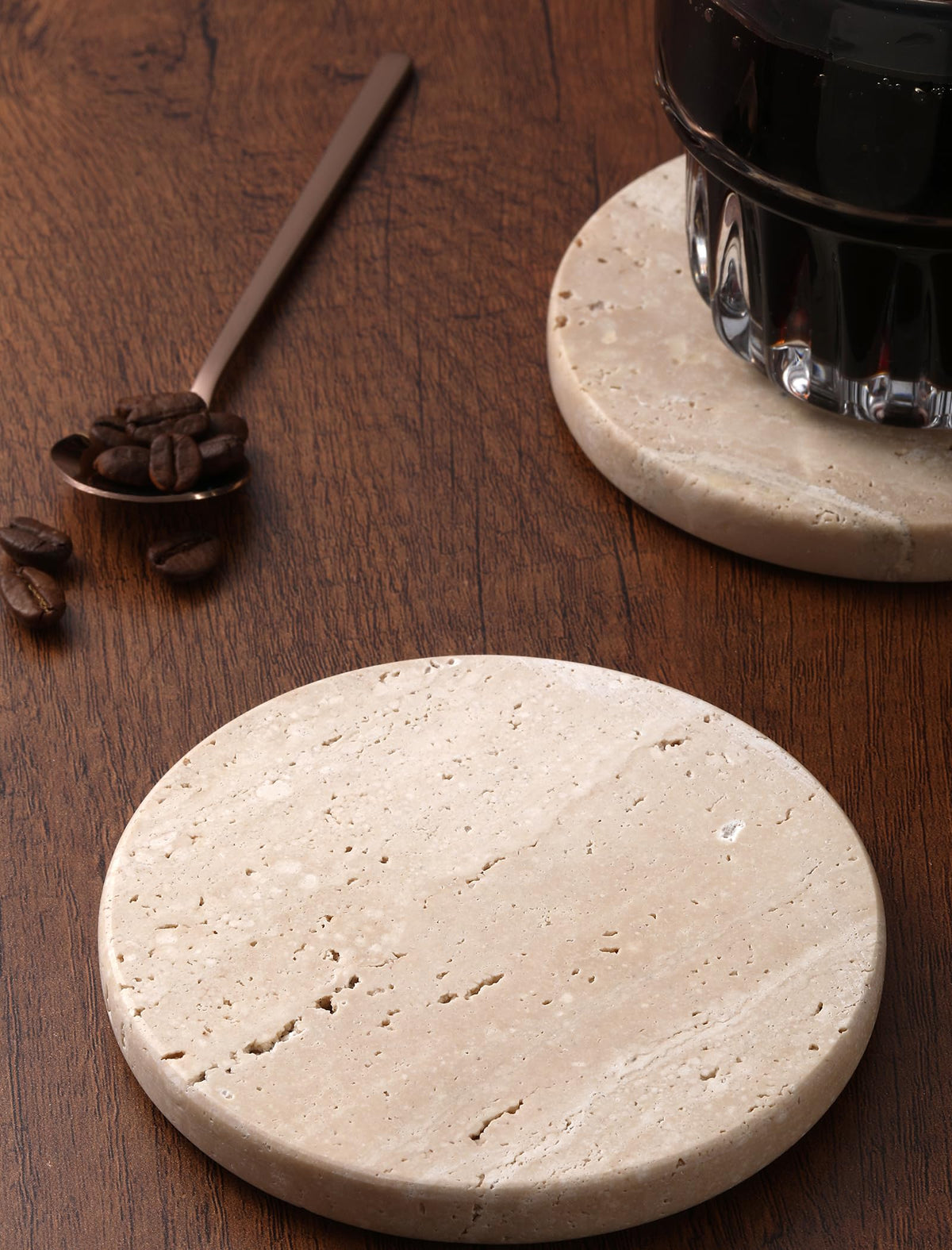 Chiseled ST DF SK coasters absorb condensation preventing rings on furniture