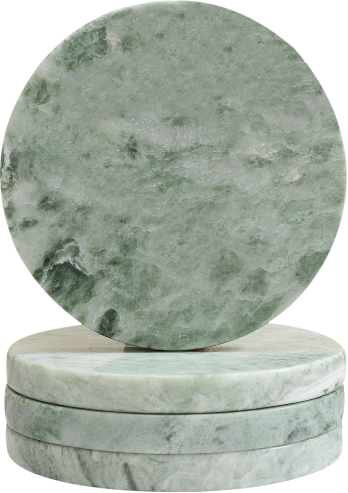 CHISELED ST DF SK green marble coaster close-up showing unique veining for elegant table decor.