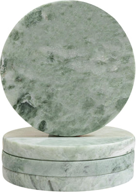 CHISELED ST DF SK green marble coaster close-up showing unique veining for elegant table decor.