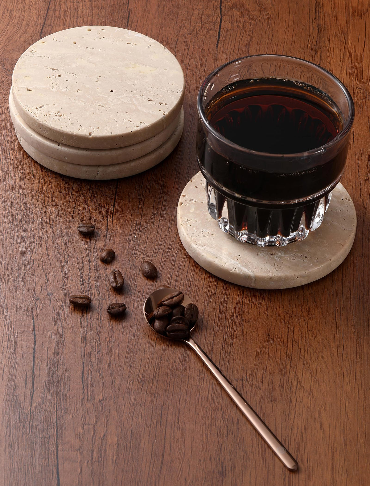Non-slip cork backing on CHISELED ST DF SK coasters keeps them in place