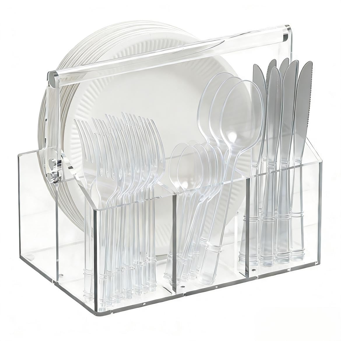 Chivalral acrylic utensil holder front view for easy access and visibility.