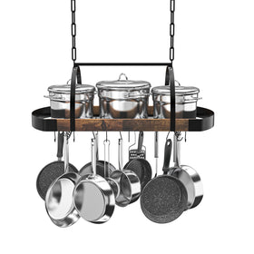 Chloraeon hanging pot rack with ceiling mount keeps cookware neatly organized and accessible.
