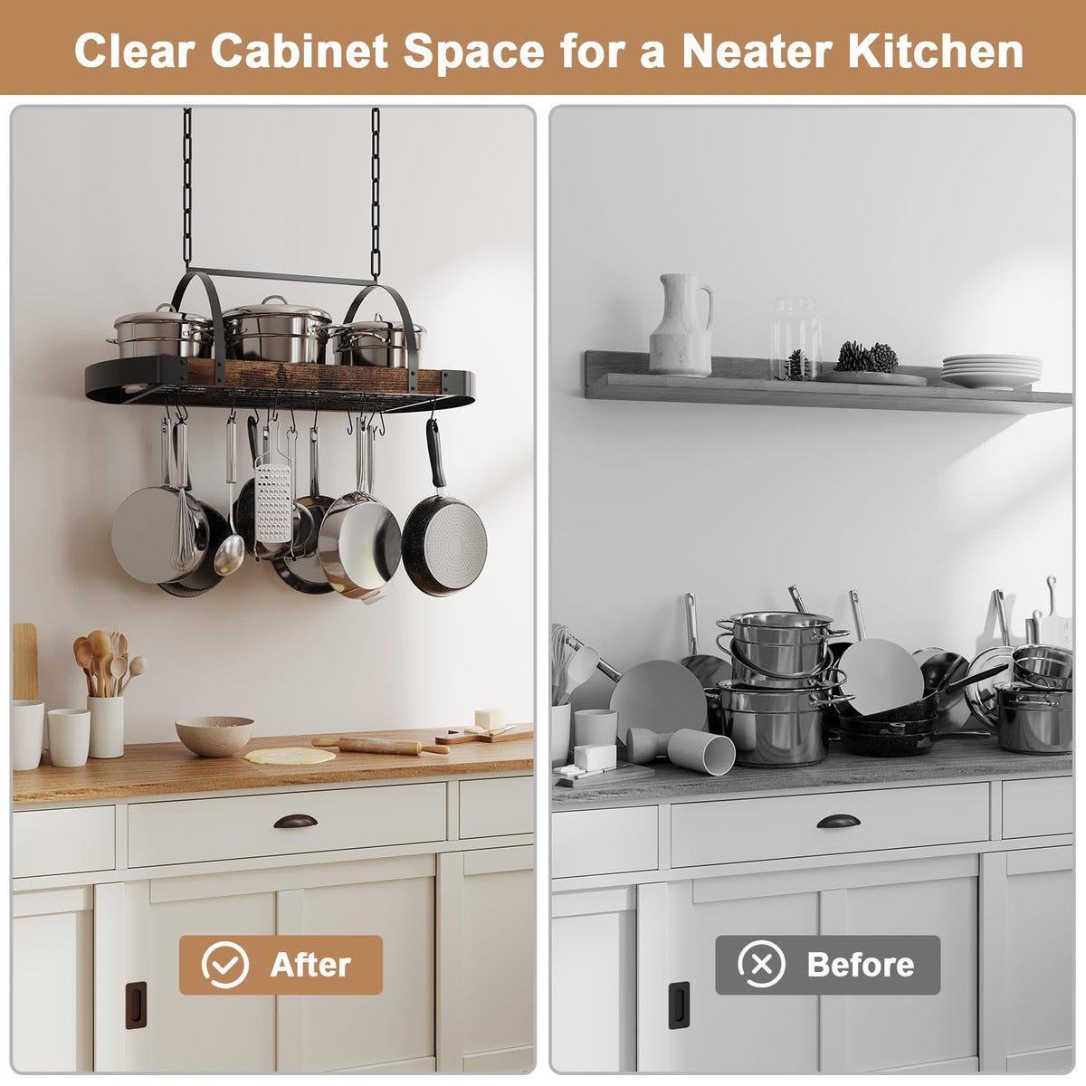 Chloraeon hanging rack is ideal for cookware, tools, or plants.