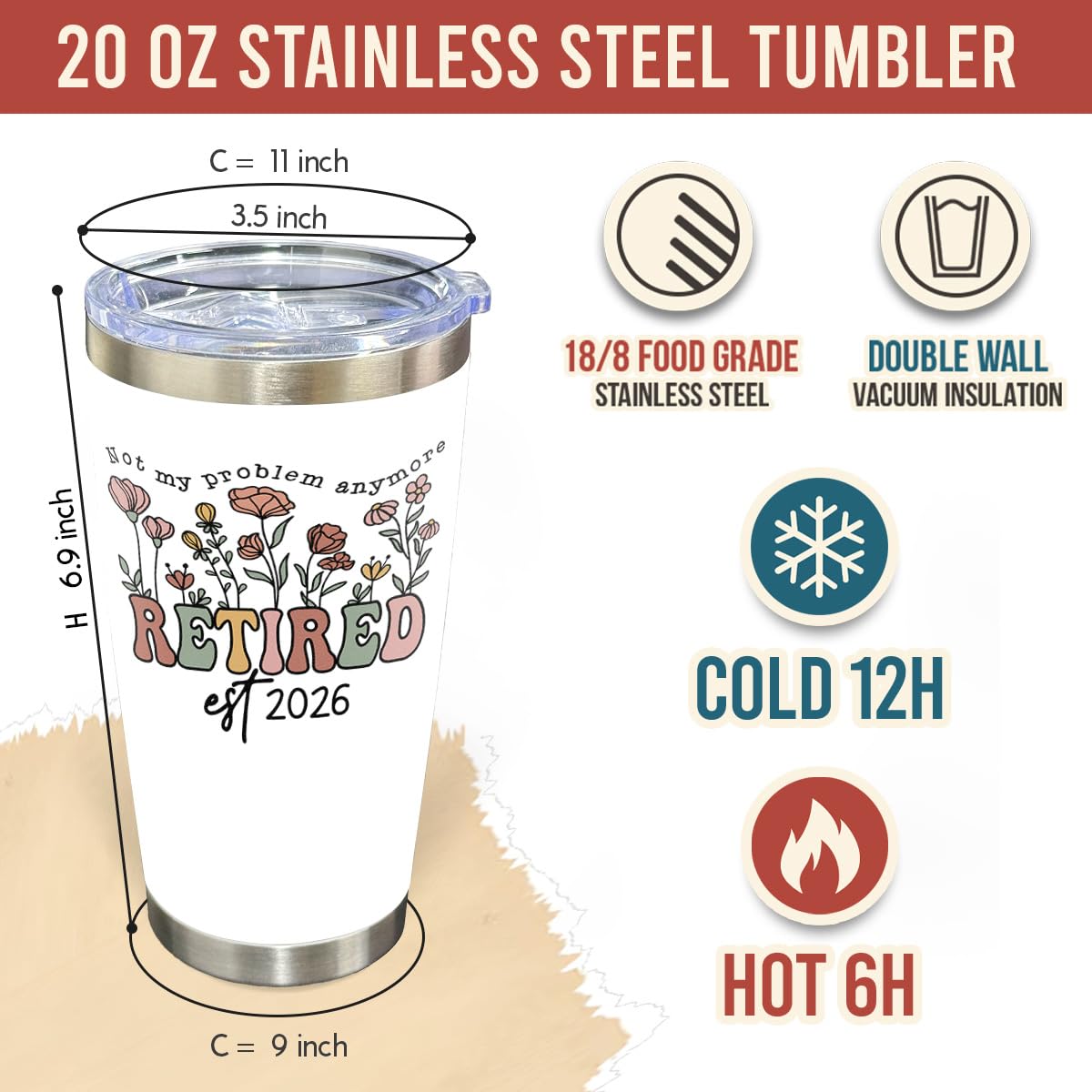 CHOANG retirement gift Women 20oz tumbler highlighted as a thoughtful farewell keepsake.
