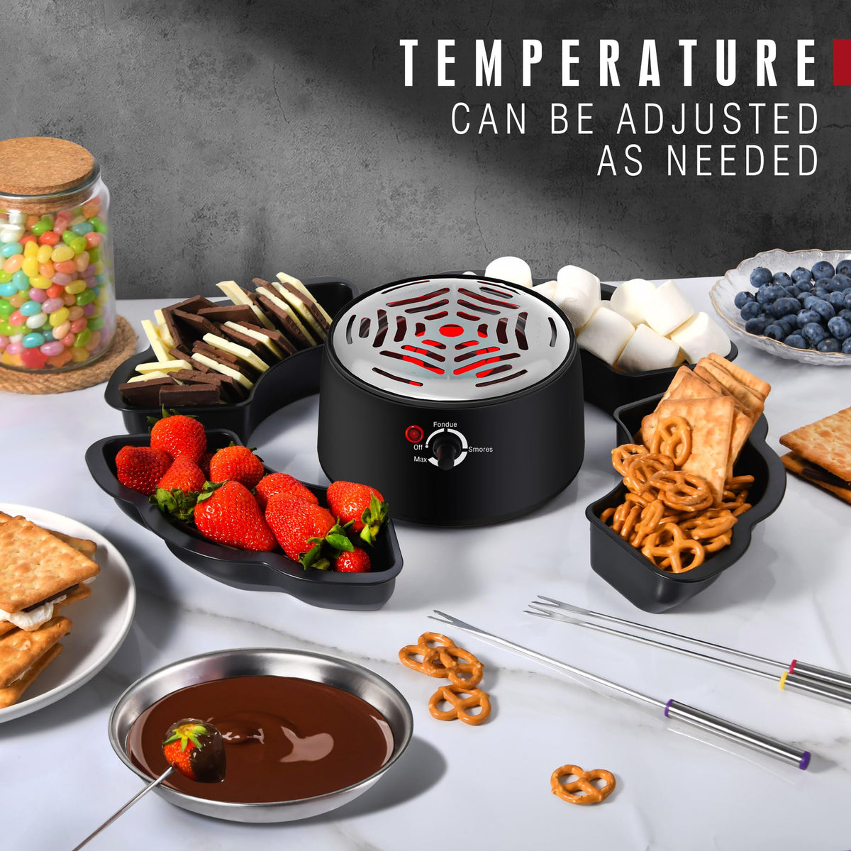 CHOCOSMORE flameless heater with adjustable temperature for controlled roasting.