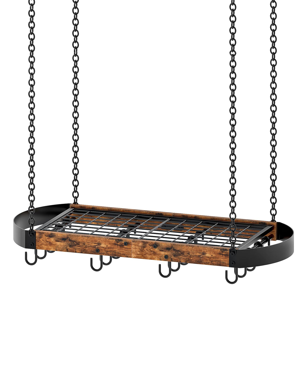 CHOEZON kitchen setup illustrates overhead storage for pots, lids, and tools