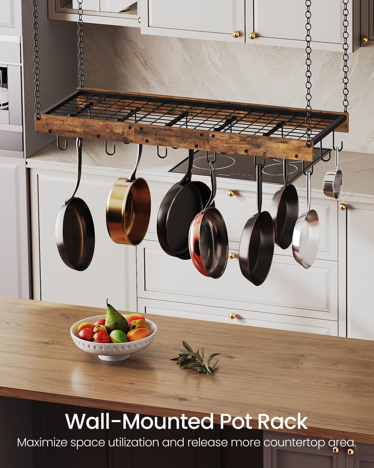 CHOEZON pot rack with 18 hooks for organized cookware access