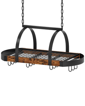 CHOEZON hanging pot rack with ceiling mount and 12 hooks for organized cookware