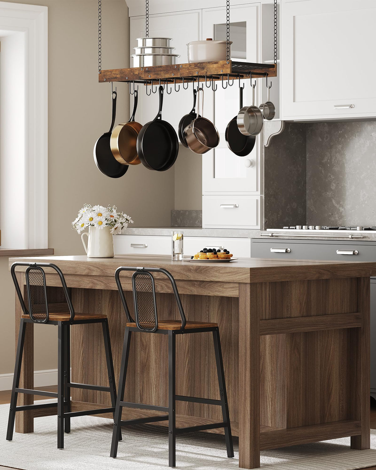 CHOEZON pot rack mesh shelf adds extra storage for lids and gadgets