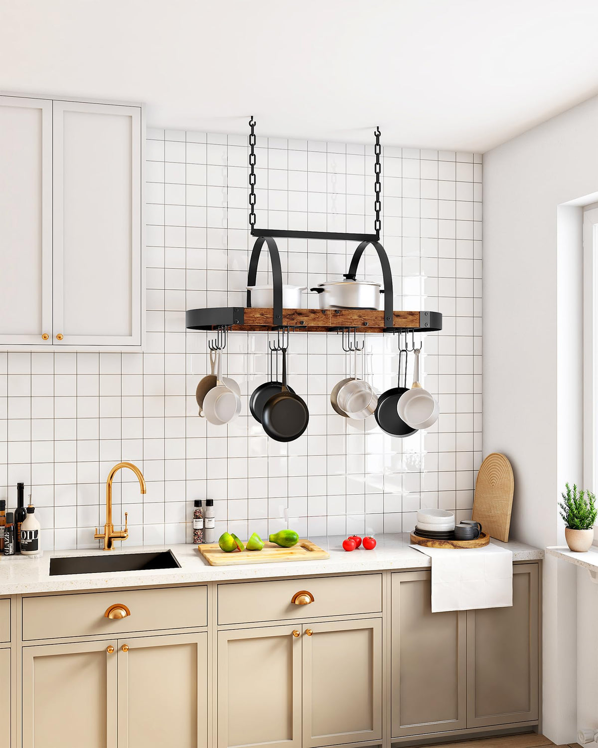 CHOEZON upper metal mesh shelf measures 31.5 by 15.7 inches keeps pots visible