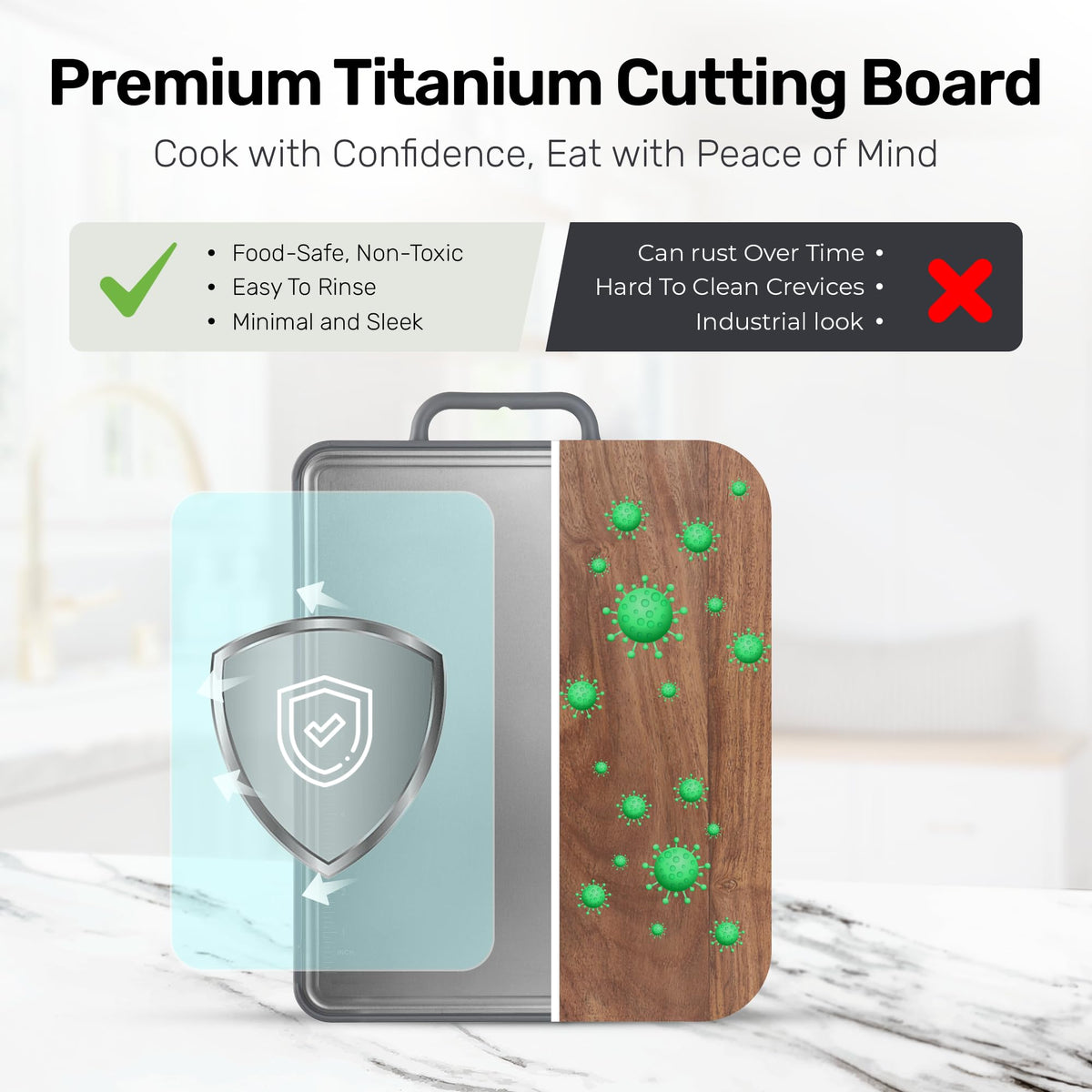 Chopzilla titanium cutting board etched ruler supports precise portioning during meal prep.