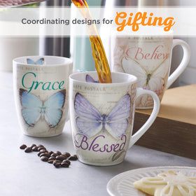 Christian Art Gifts interior view noting lead-free ceramic and microwave safe convenience