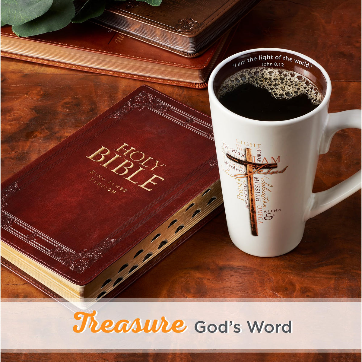 Christian Art Gifts chocolate interior mug, glossy finish enhances warmth and aroma.