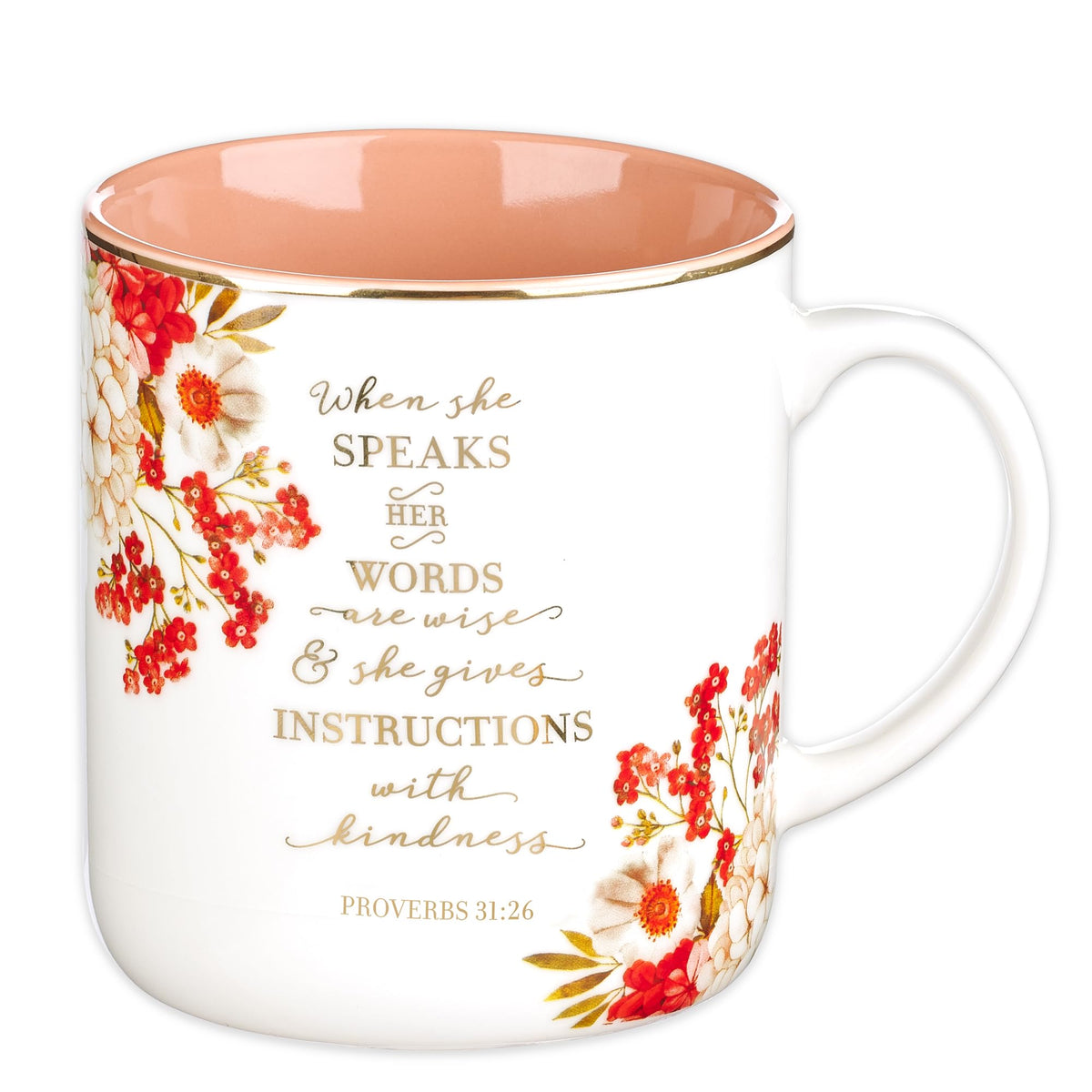 Christian Art Gifts floral ceramic mug with gold rim for daily inspiration.