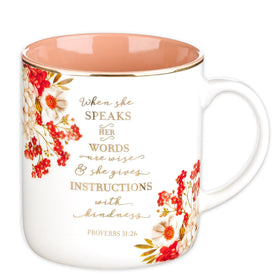 Christian Art Gifts floral ceramic mug with gold rim for daily inspiration.