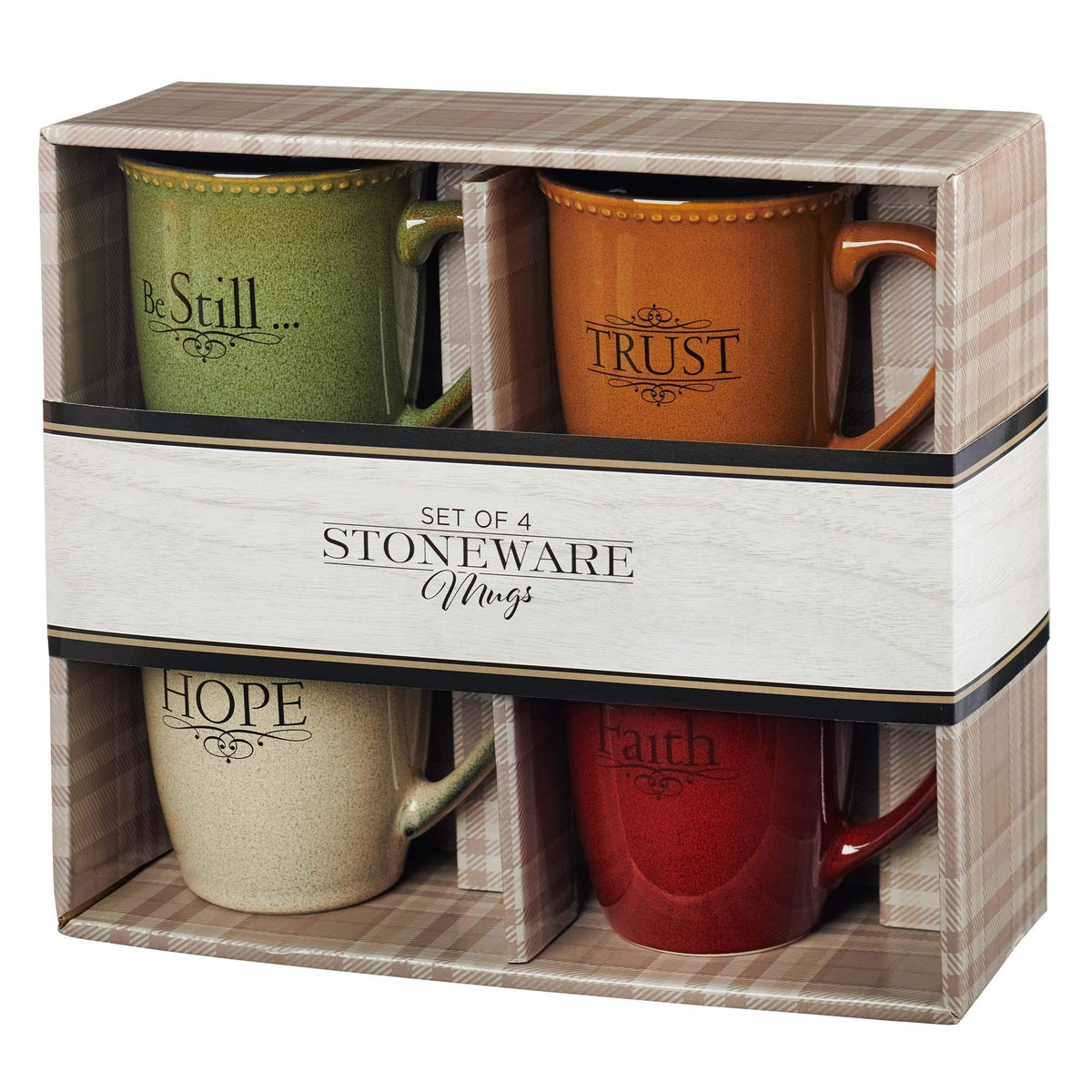 Christian Art Gifts paprika red mug featuring Scripture and raised rim dots for daily inspiration.