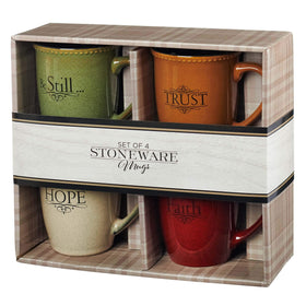 Christian Art Gifts paprika red mug featuring Scripture and raised rim dots for daily inspiration.