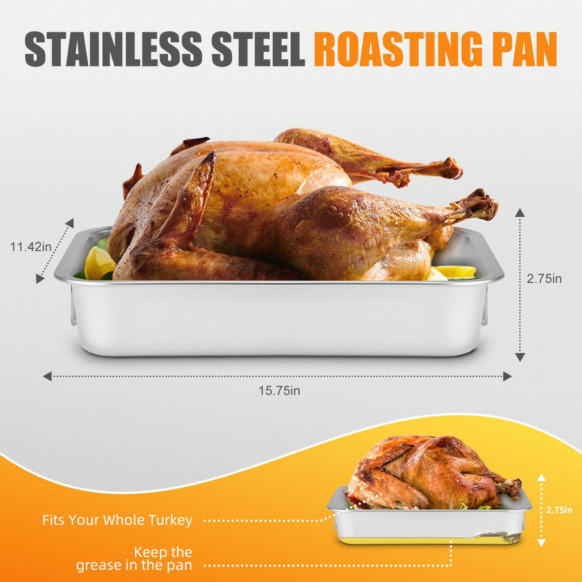 Chrysovereign turkey roasting pan with handles for easy transport