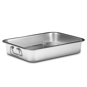 Chrysovereign stainless steel turkey roasting pan with rack for even heat