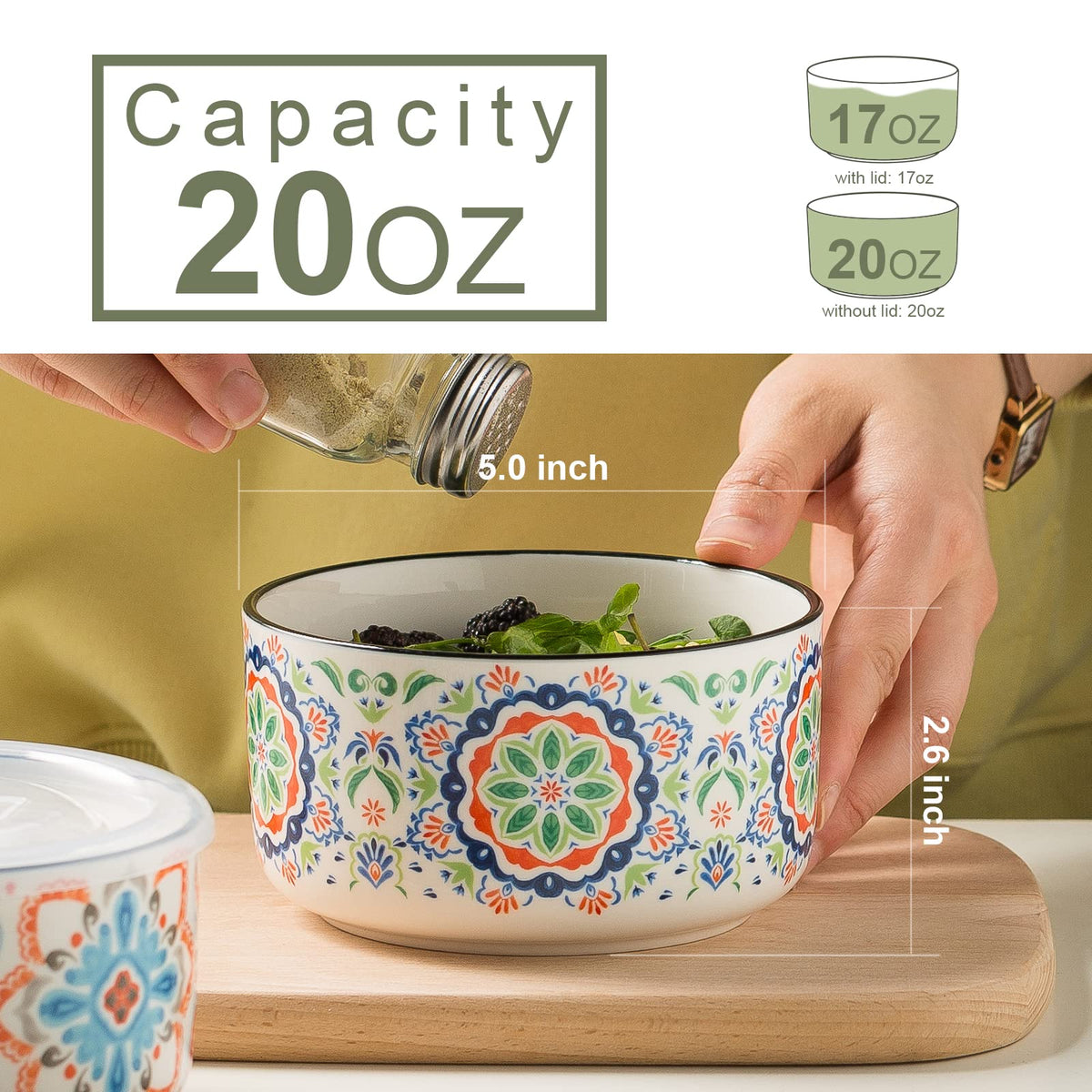 Chubacoo 20 oz meal-prep ceramic bowls for versatile meals.