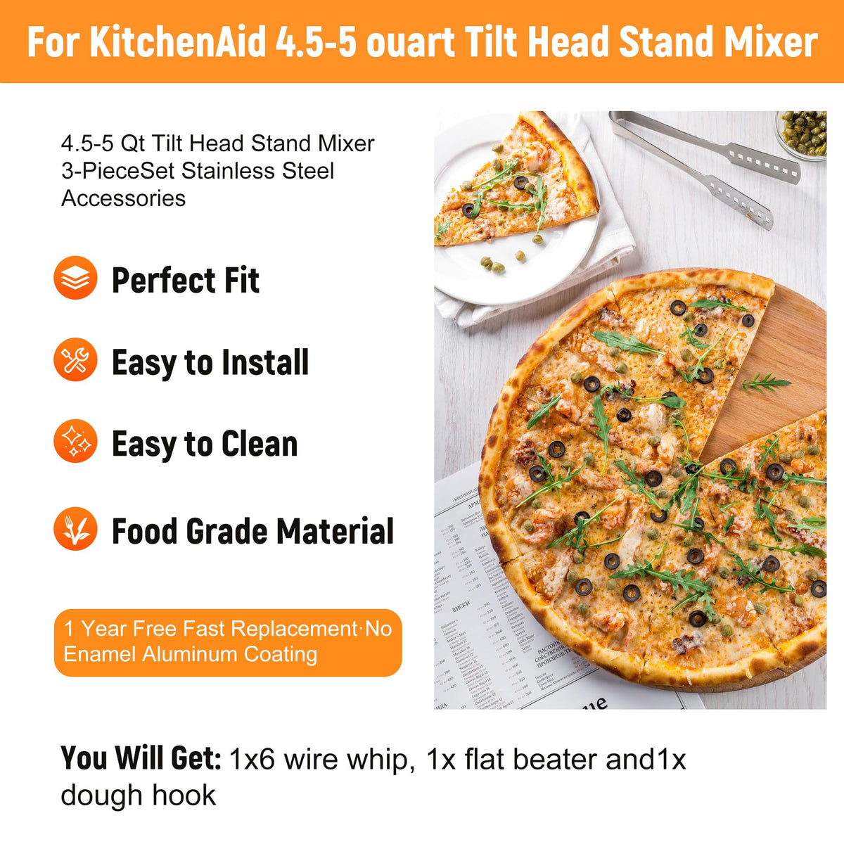 CHUDODO KitchenAid dough hook for 4.5-5 Qt, ideal for breads and dough.