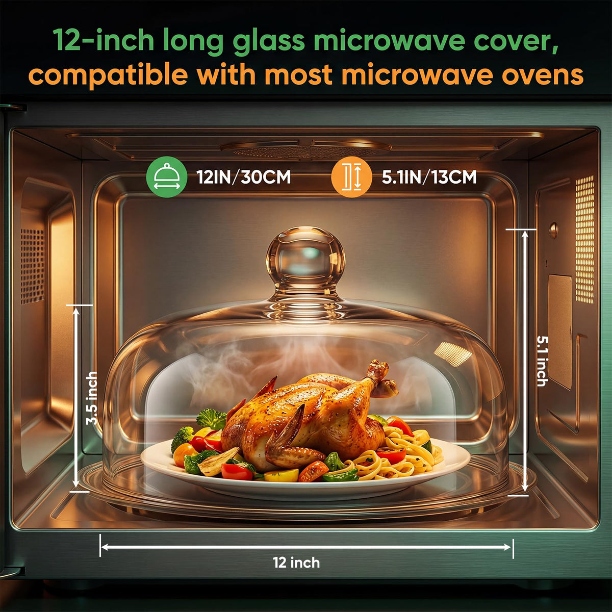 Chufa 12-inch splatter cover with handle for easy lifting during reheating