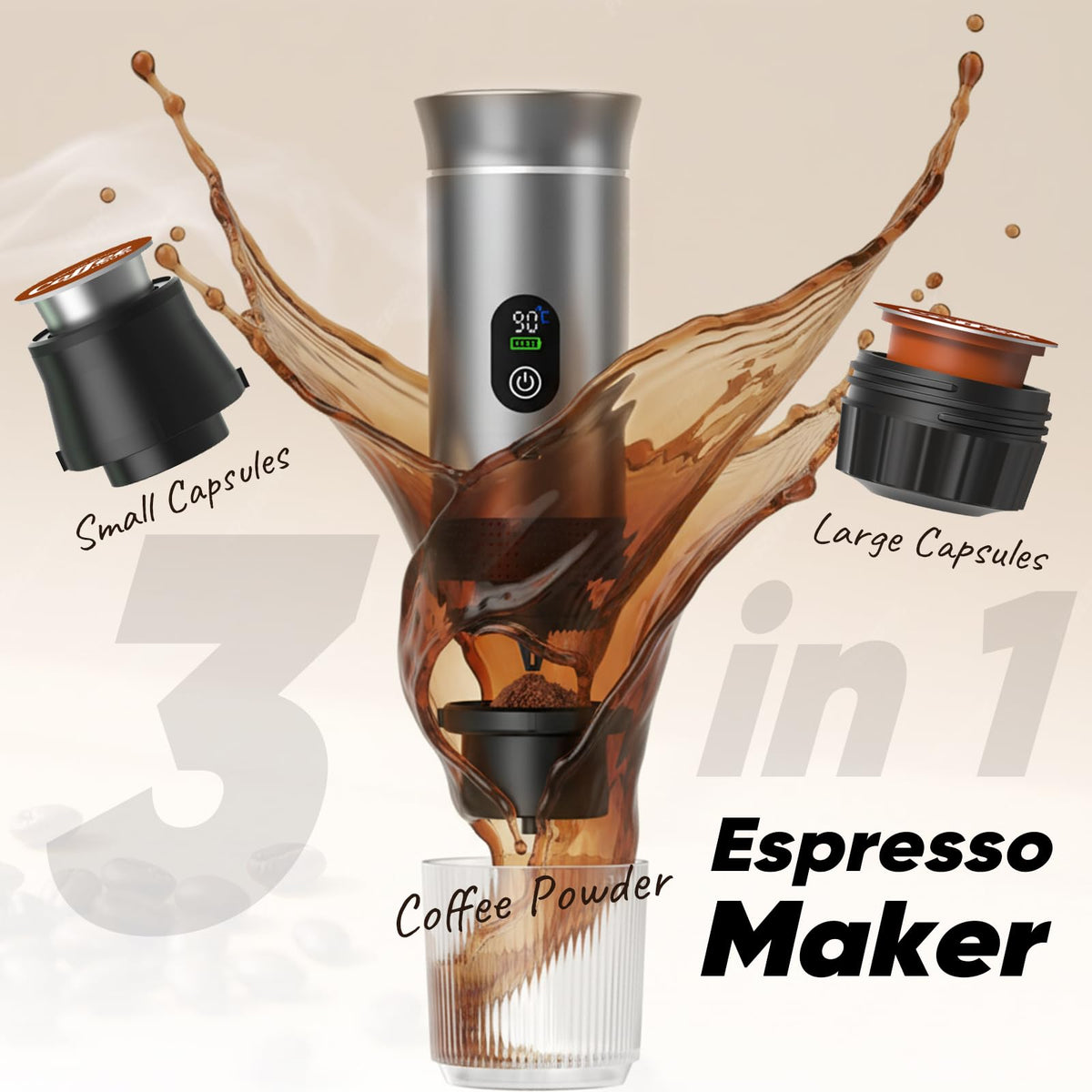 Chufa 20-bar extraction provides rich crema for flavorful outdoor or desk-top espresso.