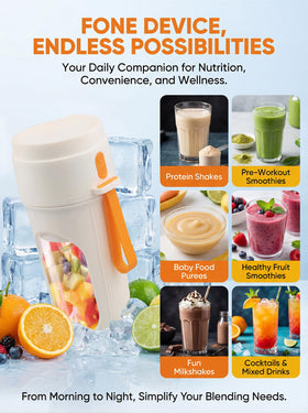 Chufa orange portable blender ready for smoothies, shakes, and baby food