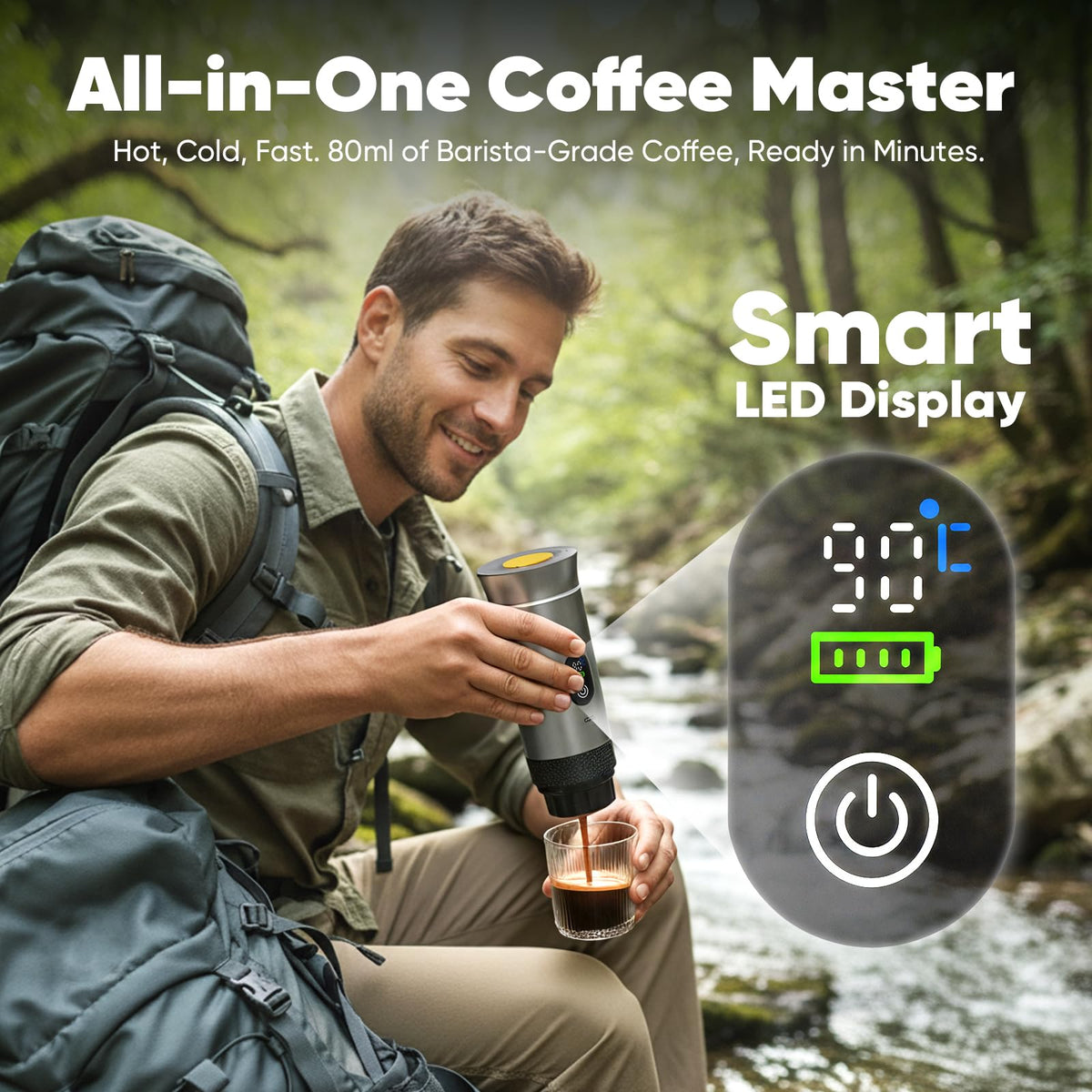 Chufa portable espresso maker side view highlights ergonomic controls for quick brewing.