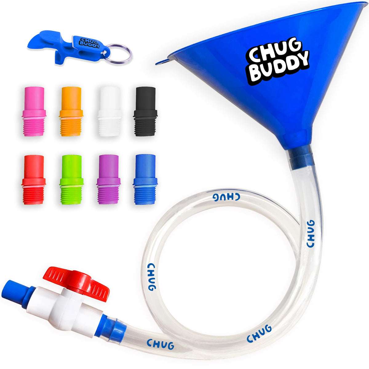 Chug Buddy beer bong tube with valve for smooth chugs.