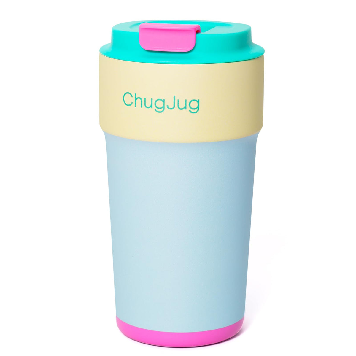 ChugJug teal mug with ceramic coating inner wall preserves flavor and aroma.